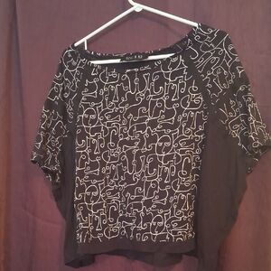 Ozai N Ku Black and White Line Art Blouse
